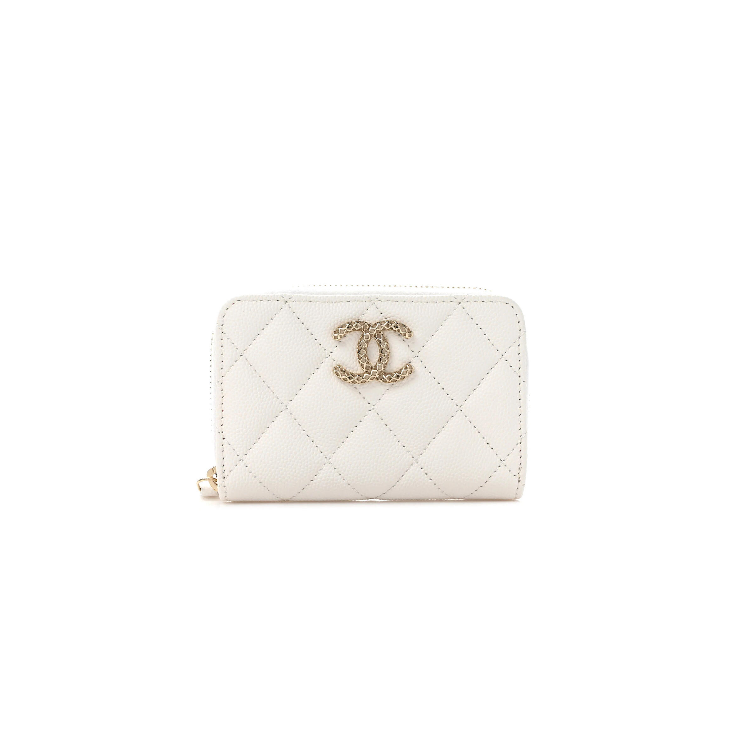 Ch**el caviar quilted perforated cc zip coin purse white (11*7*2cm)